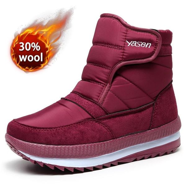

boots women snow luxury platform winter shoes lady thick plush waterproof non-slip fashion old woman warm fur botas mujer, Black