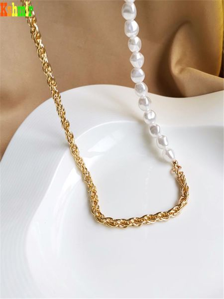 

chains kshmir fashion baroque pearl necklace women design choker chain metal splice clavicle jewelry gifts 2021, Silver