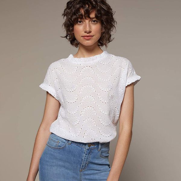 

2021 new white embroidery blouse women short sleeve ruffles o neck chic elegant shirts tunic summer vintage blouses oversize mbfo, White;black