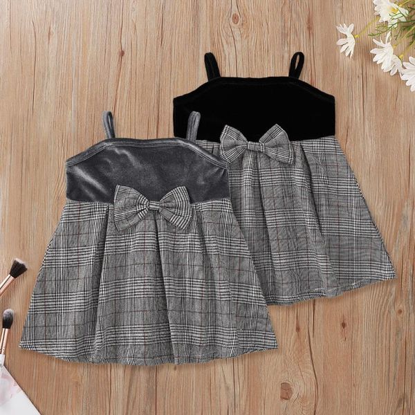 

girl's dresses summer 2021 girls dress cute strap patchwork gray bow plaid girl vestidos 3-10t, Red;yellow