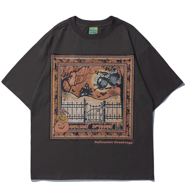 

new men t shirt vintage owl pattern hip hop harajuku tee oversize streetwear 2021 100% cotton tshirt male t-shirt 7ity, White