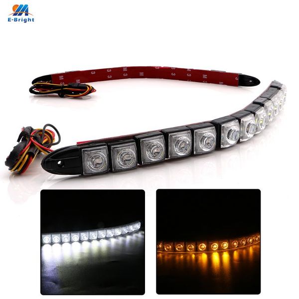 

other lighting system 2pcs 12v white and amber 12 smd led lamps drl snake flexible curved all daytime running light turn signal warning driv