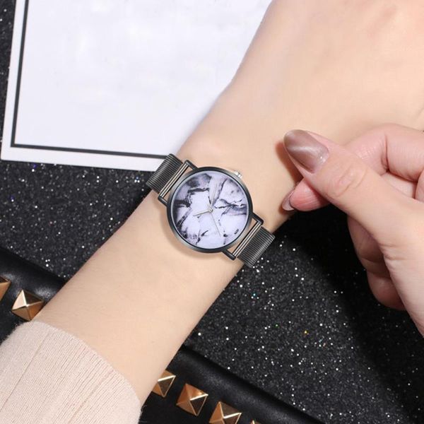 

wristwatches women watches quartz stainless steel large dial plant pattern waterproof strap wrist watch ladies, Slivery;brown