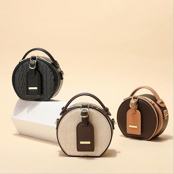 

high-quality women luxury designer simple fashion shoulder bag portable messenger bags small round parcel, Black;red