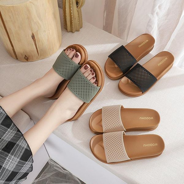 

slippers 2021 style roman sandals summer ladies trend korean version of flat-bottomed increased word thick-soled wo, Black