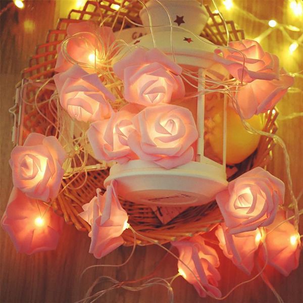 

strings 1.5/3m led rose flower string lights battery garland artificial bouquet foam fairy for valentine's day wedding decoration