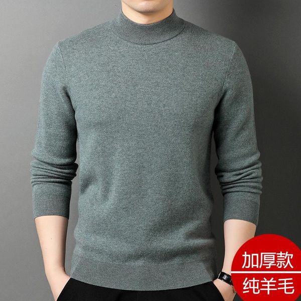 

new men's t-neck sweater solid color base coat winter thickened half high collar pure wool sweater knitted, White;black