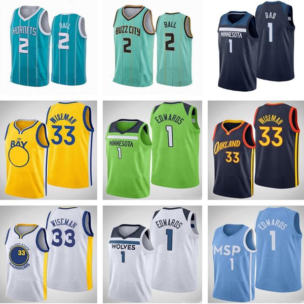 

2021 draft pick 1 anthony edwards 33 james wiseman 2 lamelo ball jersey men women kids youth blue white purple basketball jerseys, Black;red