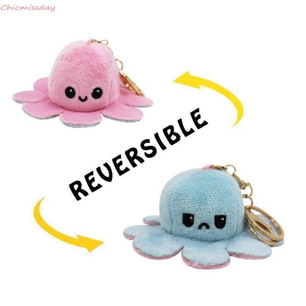 

dhl reversible flip ocs keychain metal key ring plush doll toys bag animal pendants double-sided emotion toy cute keyring ornment fy7492