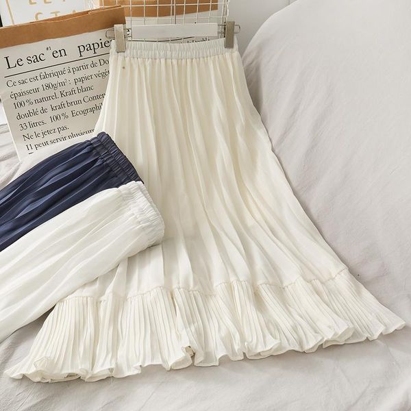 

skirts women black long maxi for summer fashion 2021 high waisted korean style skirt jupe femme chiffon