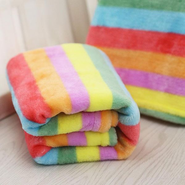 

b37 soft flannel pet dog blanket cute rainbow/tiger striped print dog cat bed mat cat air condition cover cushion for small