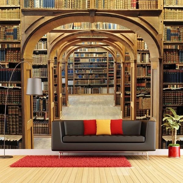 

new arrive custom mural retro nostalgia bookshelf wallpaper l restaurant bedroom study library wall 3d waterproof wallpaper