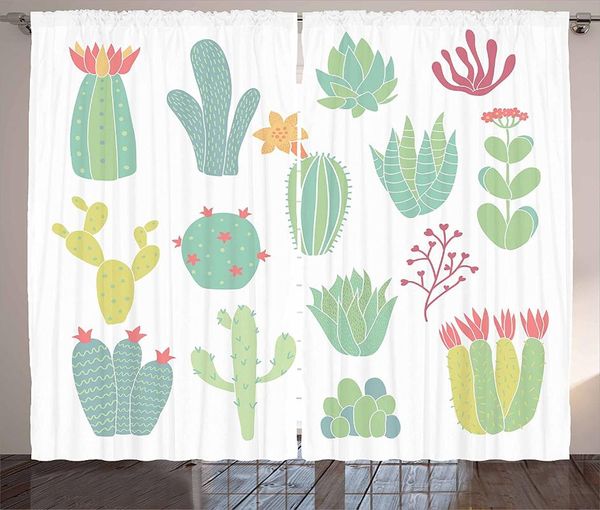 

curtain & drapes cactus curtains for kids room hand drawn cacti pattern blossoming houseplants potted window living bedroom
