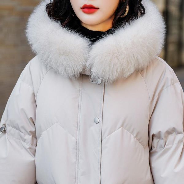 

women's down & parkas medium and long thickened jacket 2021 winter korean fashion wool collar white duck, Black