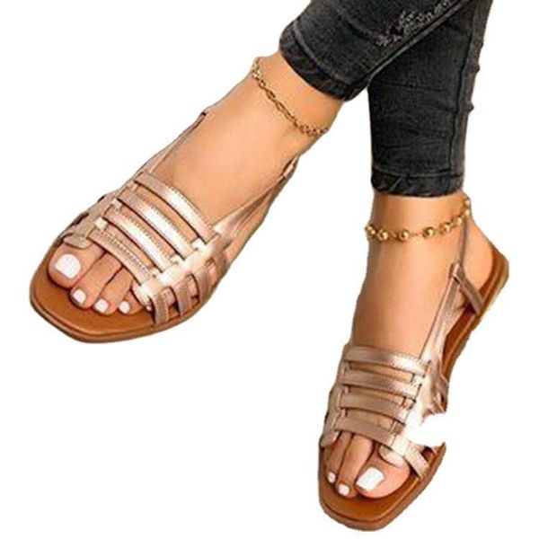 

sandals flat ladies summer outdoor fashion leather shoes round toe elegent slipper adjustable buckle strap casual sandals20, Black