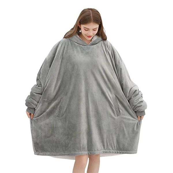 

blankets oversized winter plush fleece sherpa blanket pure color adults sleepwear wearable homewear flannel pullover