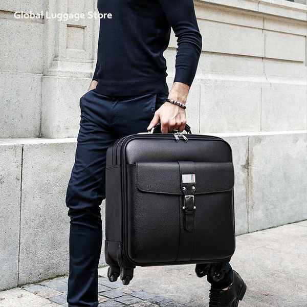 

suitcases 16inch cowhide travel suitcase high-end genuine leather luggage black