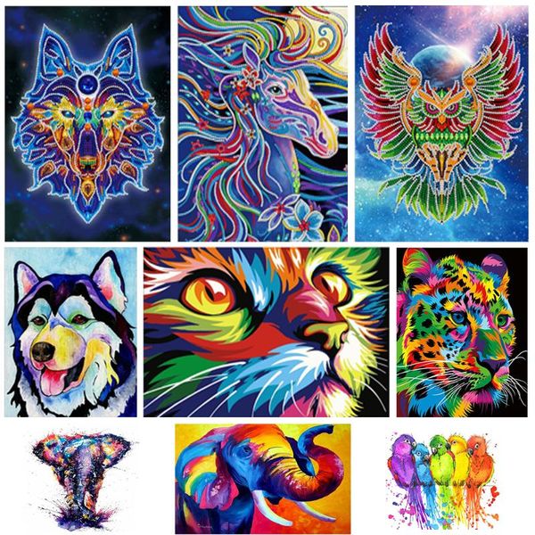 

diamond painting 3d diy cross stitch kit exaggerated colorful animal elephant cat parrot mosaic home wall decoration