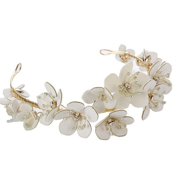

other leather floral bridal crown handmade rhinestone beaded wedding hairband party prom hair accessories fashion accessor, Golden;white
