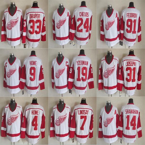 

detroit red wings vintage hockey jerseys 5 nicklas lidstrom 9 gordie howe 14 brendan shanahan 19 steve yzerman 24 chris chelios stitched, Black;red