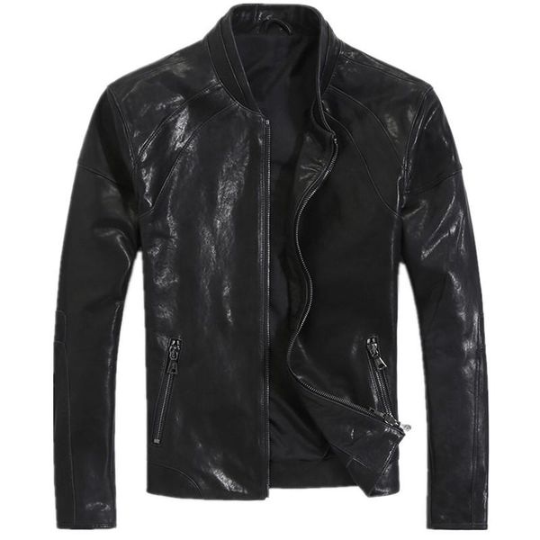 

men's leather & faux spring autumn genuine jacket men short real sheepskin coat motorcycle bomber slim jackets 18-012 kj2275, Black
