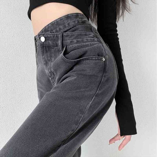 

autumn loose high waist womens jean black wide leg oversize mopping straight pantalones vaqueros mujer retro denim wild casual, Blue