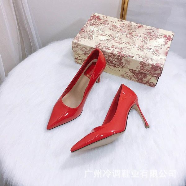 

dress shoes woman high heels 2021 patent leather pointed pumps lace-up shallow mouth work professional sandals ladies slip, Black