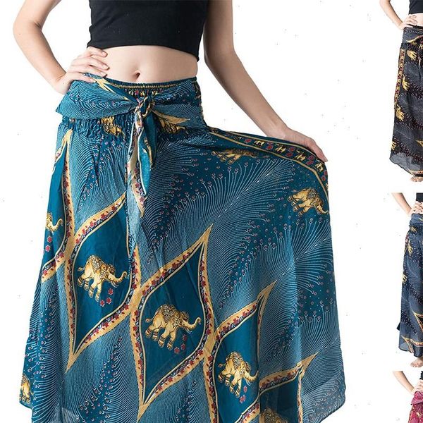 

new fashion skirts women long hippie bohemian gypsy boho flowers elastic waist floral halter skirt long skirt z4, Black