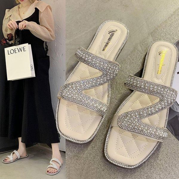 

slippers summer comfortable ladies flat outdoor fashion crystal women flip flops beach shoes casual wild sandals, Black