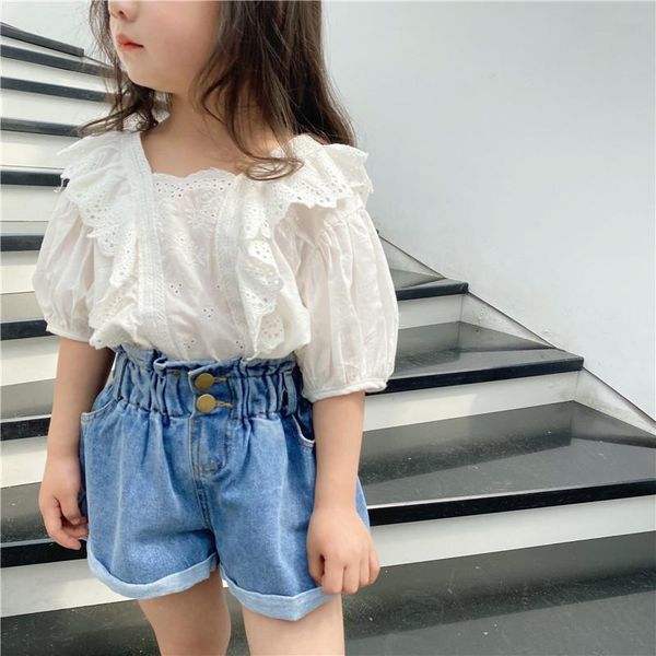 

shorts 2021 summer girls high waist flower bud korean children's jeans kids casual denim short pants baby, Black
