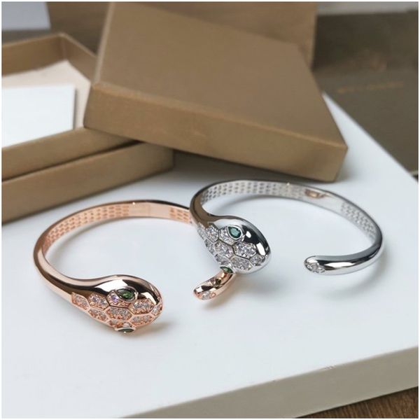 

cute snake bangle gold plated vermeil 925 sterling silver pave white green lovely sweet girl dainty bangle luxury designer jewelry with box, Golden;silver