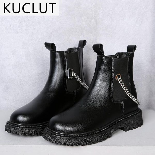 

boots 2021 autumn women's fashion metal chain set feet casual ankle outdoor comfortable platform round head ladies shoes, Black