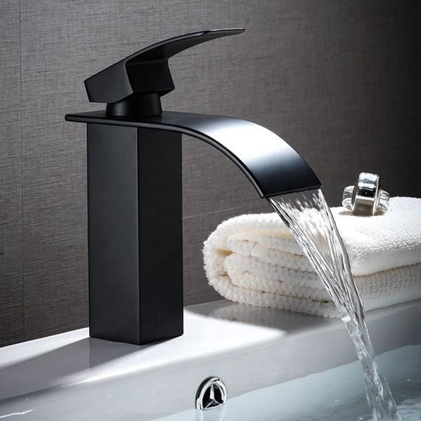 

luxury waterfall solid brass bathroom sink faucet single hole single handle all copper cold water basin mixer faucet