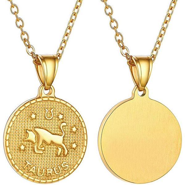

pendant necklaces fashion 12 horoscope zodiac sign charm necklace for women men gold patterntaurus party jewelry kettingen, Silver