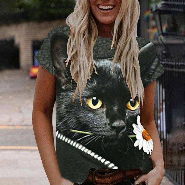 

women's t-shirt menore summer mujer tshirt tee funny cats 3d print animal short sleeve t-shirts streetwear vintage tees, White