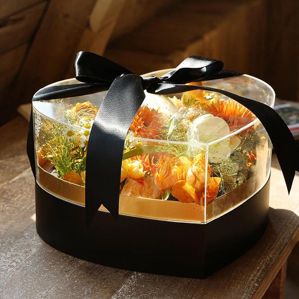 

wholesale heart shape acrylic lid window valentines' day gift flower package boxes