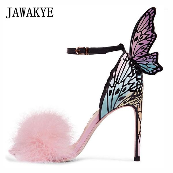 

sandals elegant pink feather butterfly wing women open toe super thin high heels stilettos party shoes woman gladiator1, Black