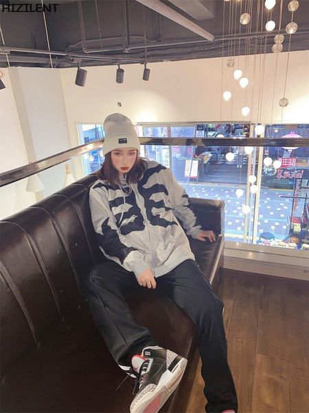 

women's hoodies & sweatshirts women hip hop streetwear oversized jacket skeleton coat harajuku y2k clothes punk outwear zip-up, Black