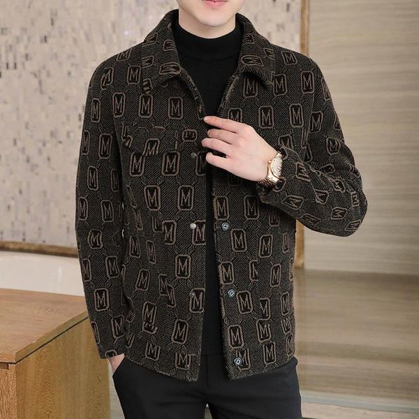 

men's wool & blends 2021 winter jacket luxury letter printing fashion casual business trench short coat streetwear overcoat, Black