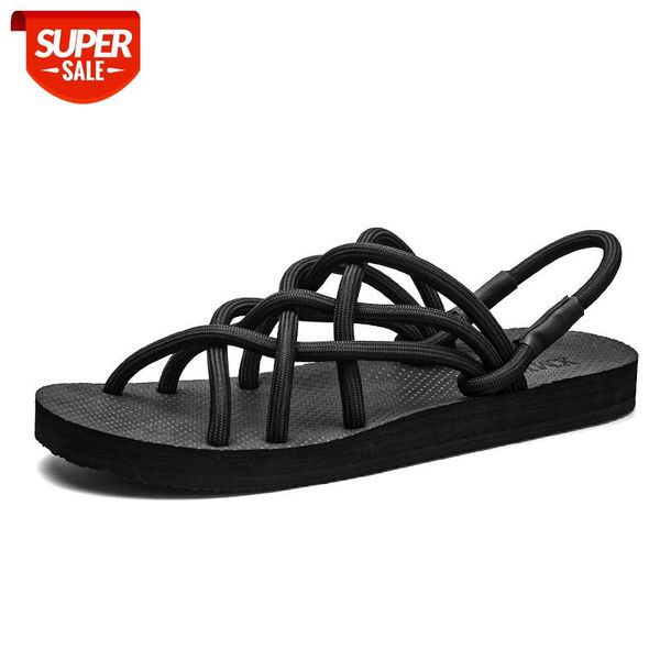 

women beach sandals couples flat shoe cross belt beach anti-slip toe post roman summer men sandal sandalias mujer 2020 #nf1i, Black