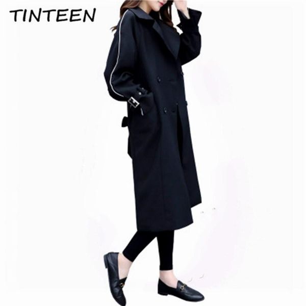 

women's trench coats tinteen 2021 women classic elegant double breasted coat female autumn winter business khaki slim mujer windbreaker, Tan;black