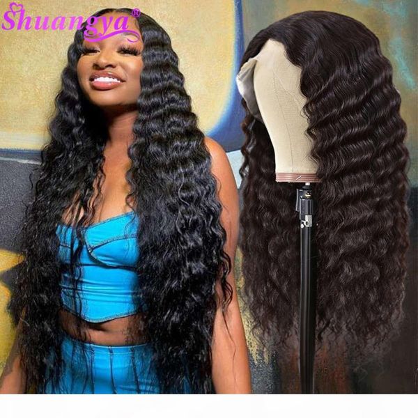 

loose deep wave front wig shuangya remy brazilian human hair lace closure wigs for black women, Black;brown