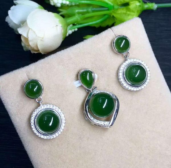 

bracelet, earrings & necklace hetian biyu silver inlay set jasper round bead j2#, Black