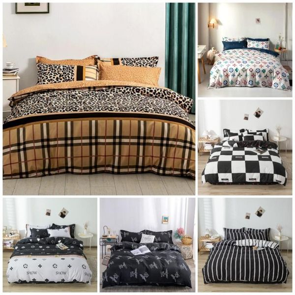 

2/3 pcs luxurious brand duvet cover set leopard print bedding sets twin//king size black and white grid comforter set