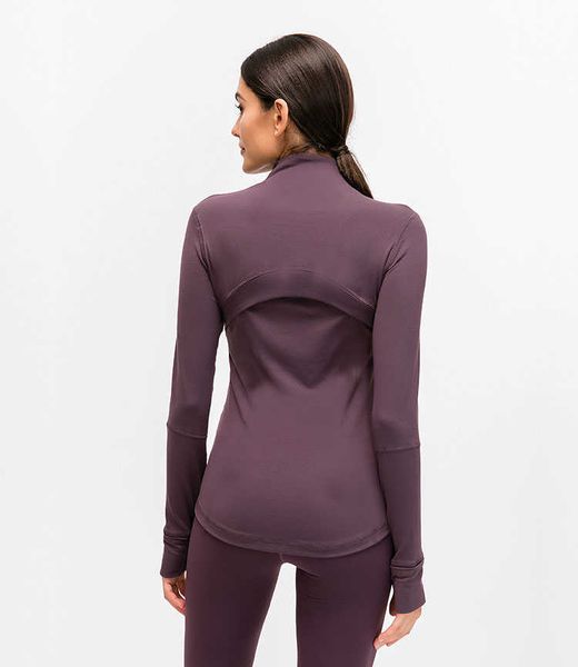 

l-78 autumn winter new zipper jacket quick-drying yoga clothes long-sleeve thumb hole training running jacket women slim fitness coat, White