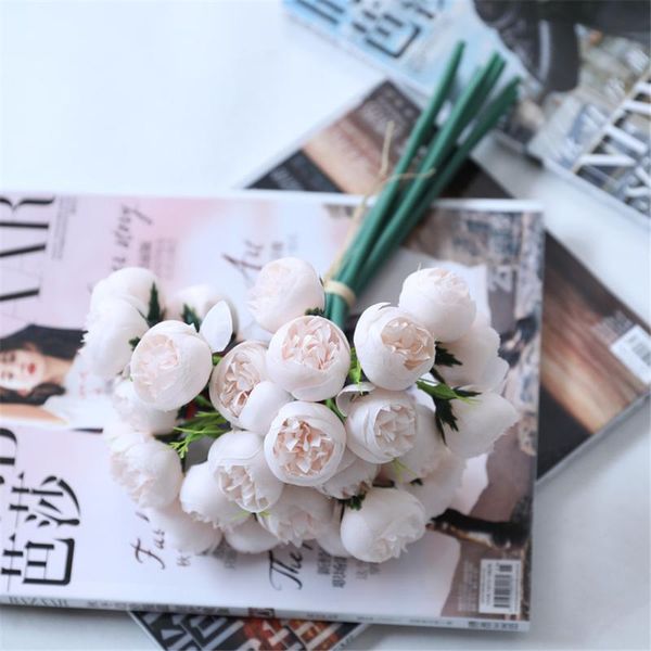 

decorative flowers & wreaths artificial silk tea rose fake flower bouquet home el table decoration wedding bride holding floral po props 27