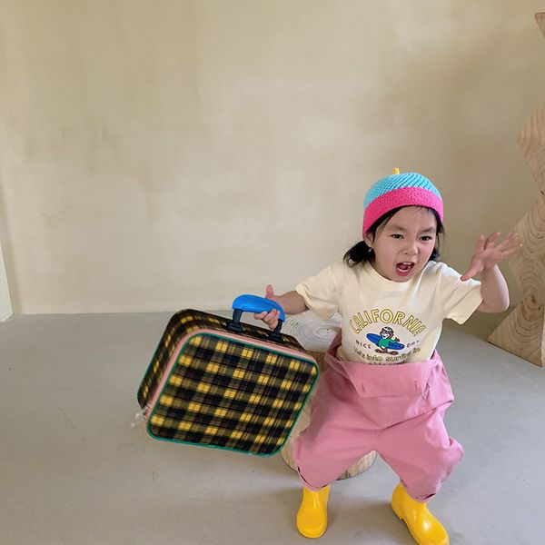 

korean girls' t-shirt short sleeve 2021 spring new casual wear children's round neck cartoon baby letter top, Black;white