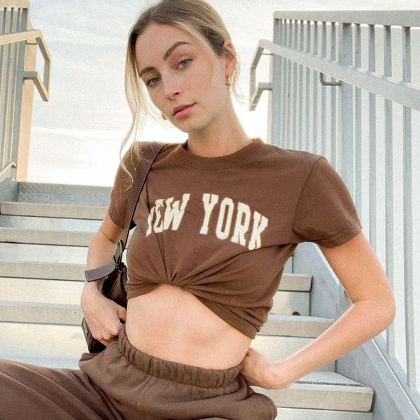 

new letter print cotton women summer casual short sleeve o neck brown woman tshirts vintage streetwear y2k t shirt 2021 bi1m, White