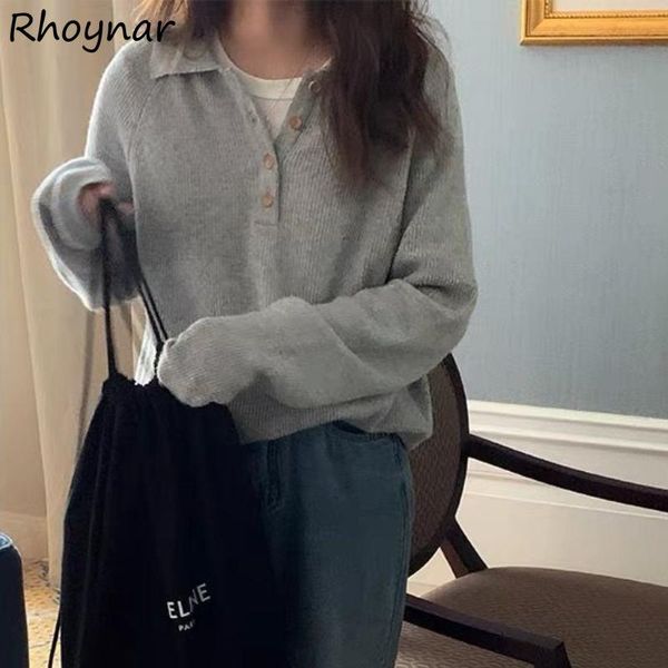 

women's sweaters sweater pullovers women elegant students simple autumn solid ulzzang vintage turn-down collar teen soft fashion leisur, White;black