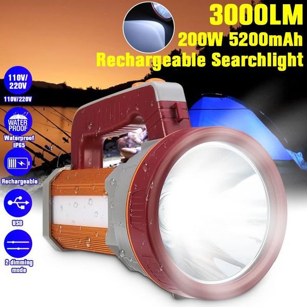 

18650 rechargeable 3000 lumens led powerful searchlight portable spotlights